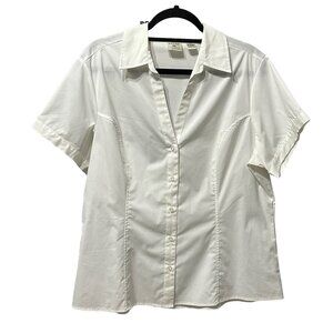 Riders by Lee Easy Care sz XL white princess seam button front short sleeve top
